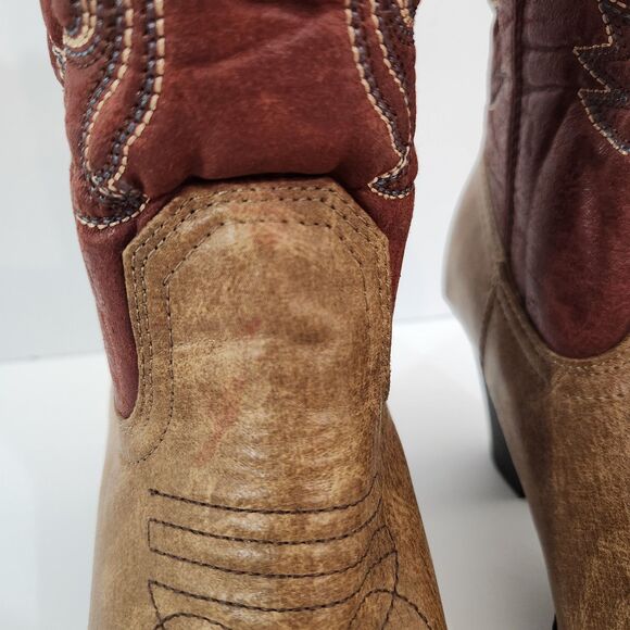 Brown and Burgundy Heeled Boots - Picture 11 of 11